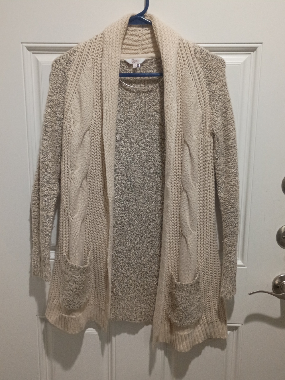 Candie's Cream Cable-Front Open Cardigan
